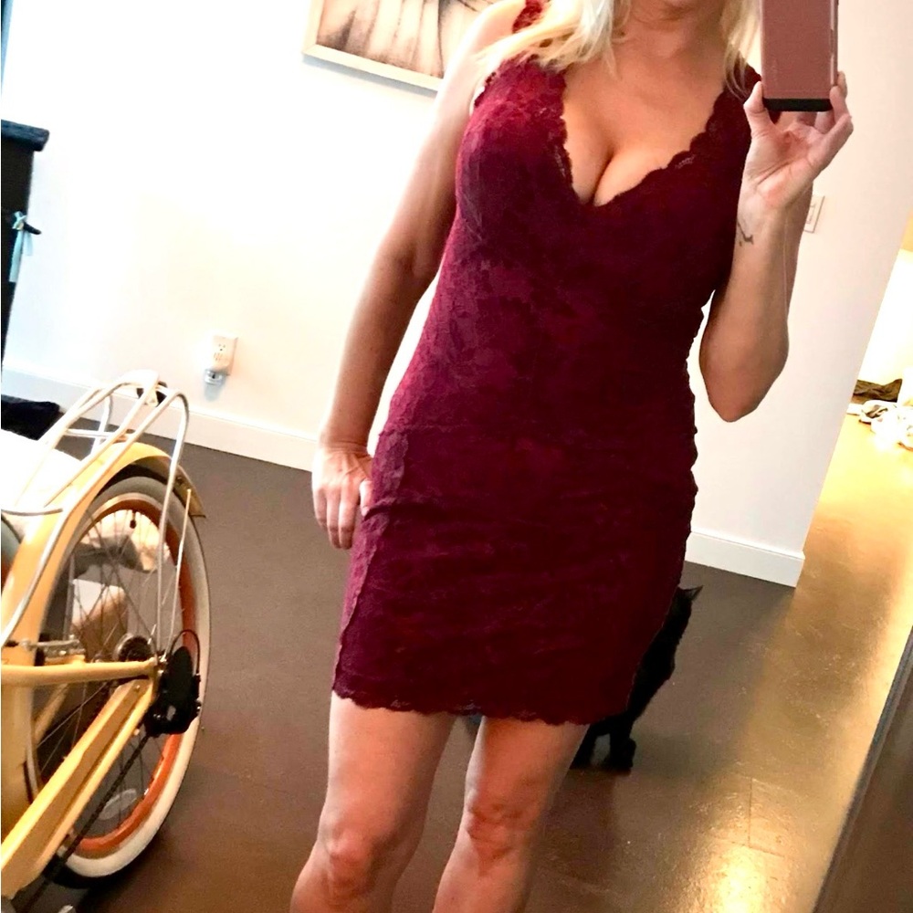 Burgundy Lace Backless Dress - like new! Wore it once